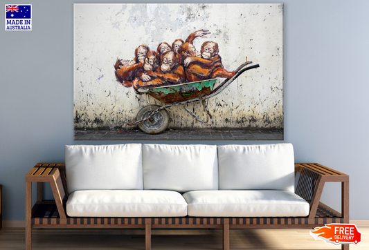 Wheel Barrow Near Monkey Painting Print 100% Australian Made