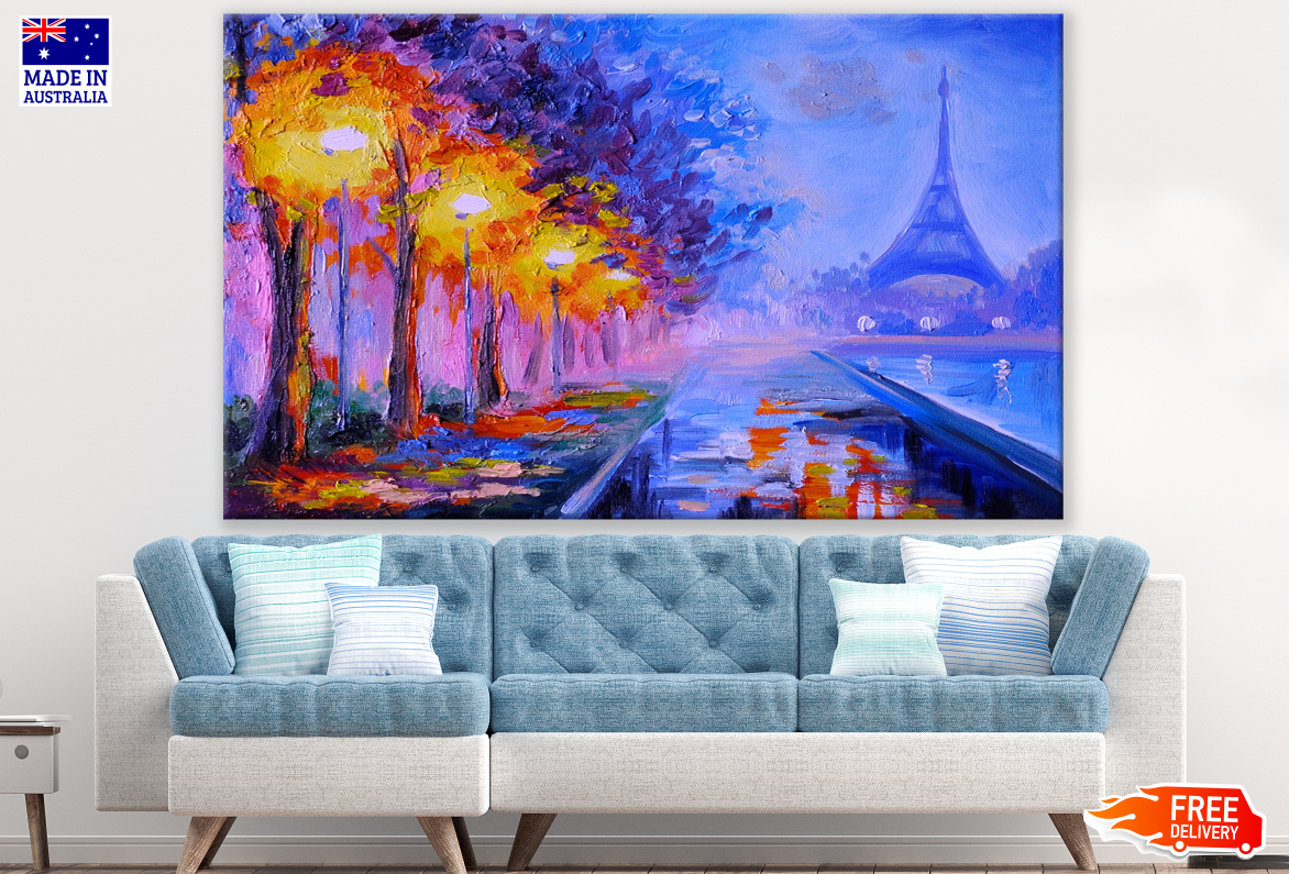 Eiffel Tower Night View Painting Print 100% Australian Made