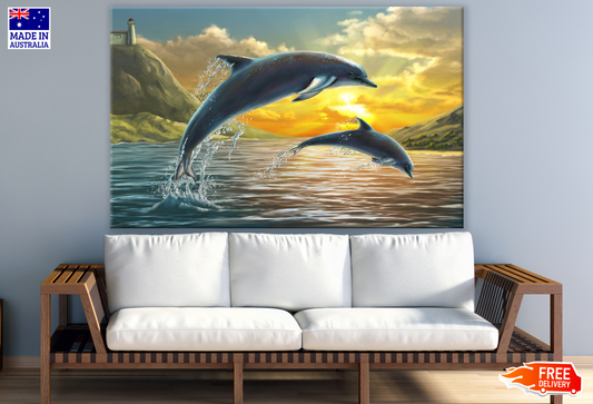 Dolphins Swimming Painting Print 100% Australian Made