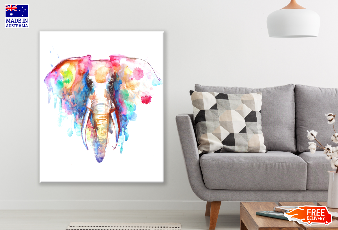 Colourful Elephant Portrait Watercolour Painting Print 100% Australian Made