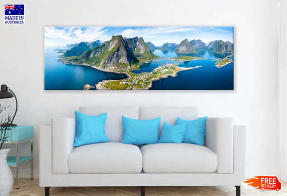 Panoramic Canvas Stunning Sky View of an Island & Beach High Quality 100% Australian made wall Canvas Print ready to hang