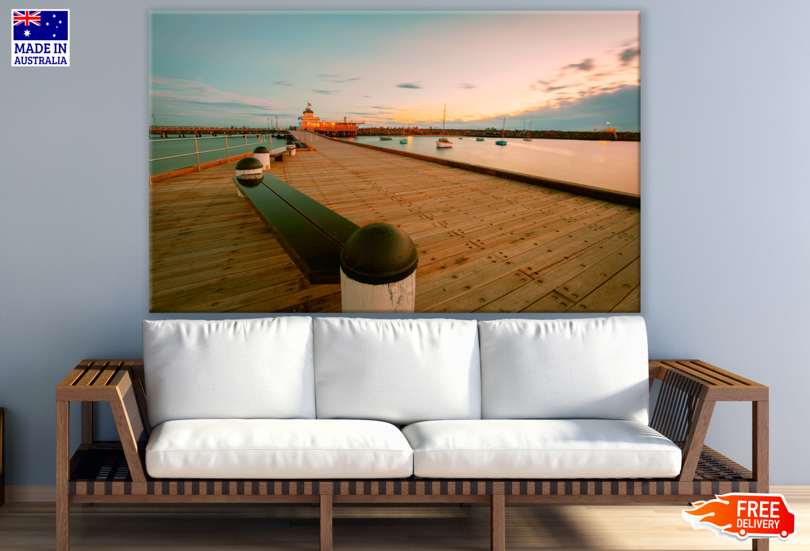 Stunning Sea View With Bay Wooden Pier Photograph Print 100% Australian Made