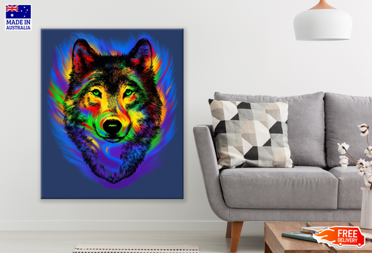 Colourful Abstract Wolf Face Portrait Painting Print 100% Australian Made