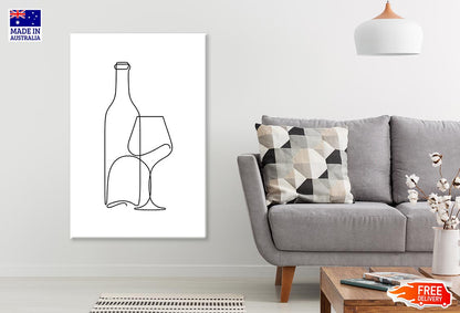 Wine Bottle & Glass Line Art Print 100% Australian Made