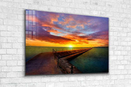 Breakwater Sunset Sky Print Tempered Glass Wall Art 100% Made in Australia Ready to Hang