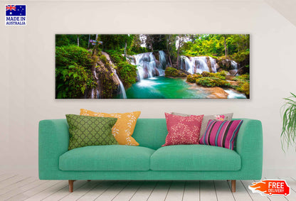 Panoramic Canvas Than Sawan Falls in Forest High Quality 100% Australian Made Wall Canvas Print Ready to Hang
