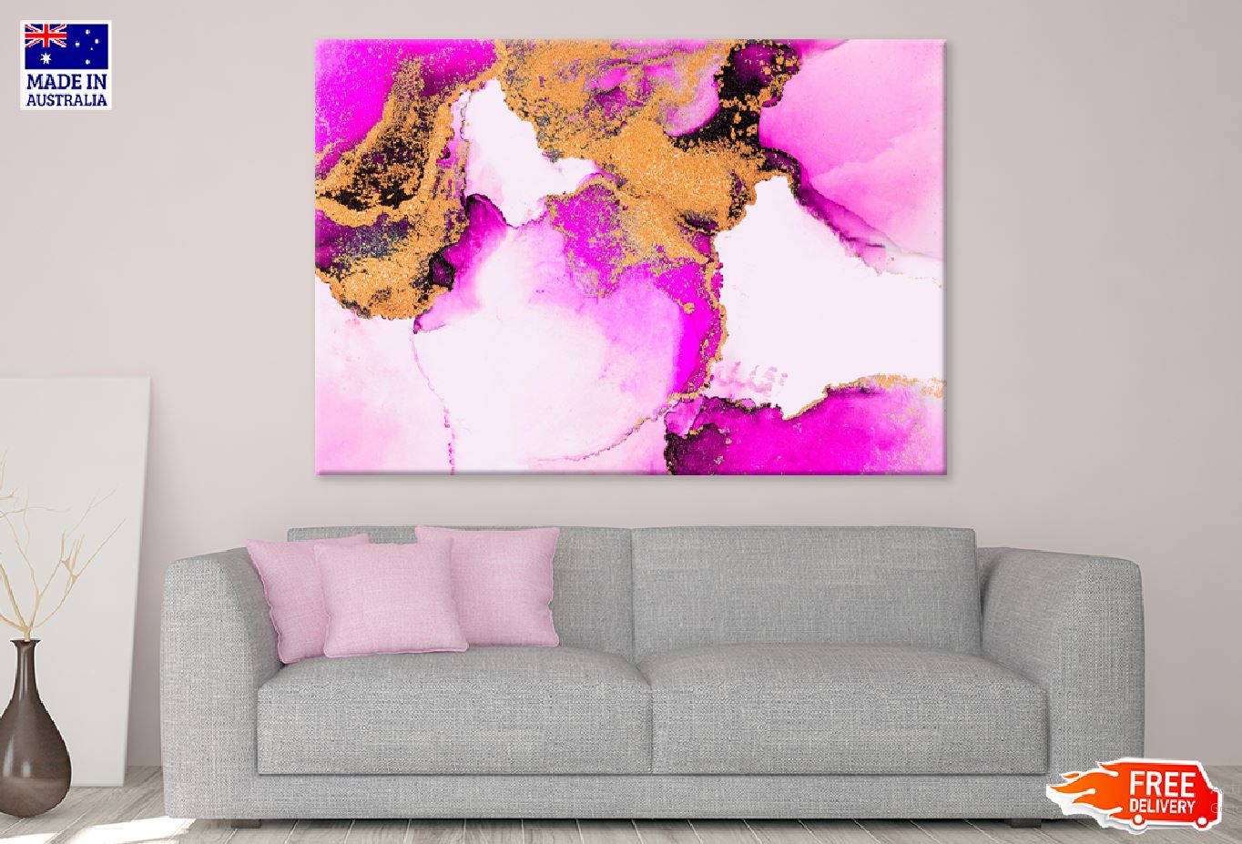 Black Pink & Gold Splash Abstract Design Print 100% Australian Made