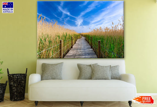 Wooden Path With Fence on Grass Field Photograph Print 100% Australian Made