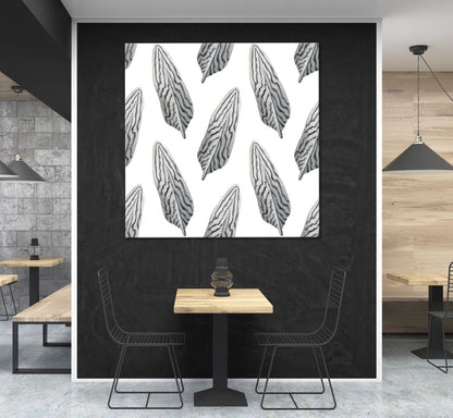 Square Canvas Bird Feathers with Stripe Art Design High Quality Print 100% Australian Made