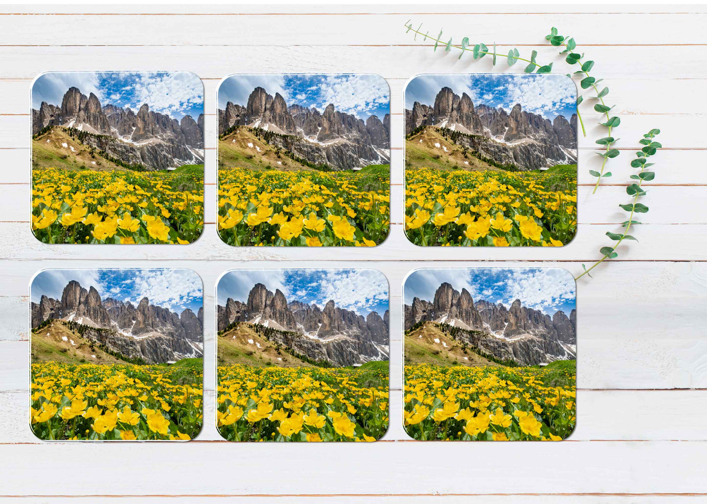 Alpine Mountain Peak in Italy Alps Coasters Wood & Rubber - Set of 6 Coasters