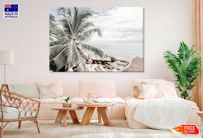 Palm Trees & Rocks near Sea View Photograph Print 100% Australian Made
