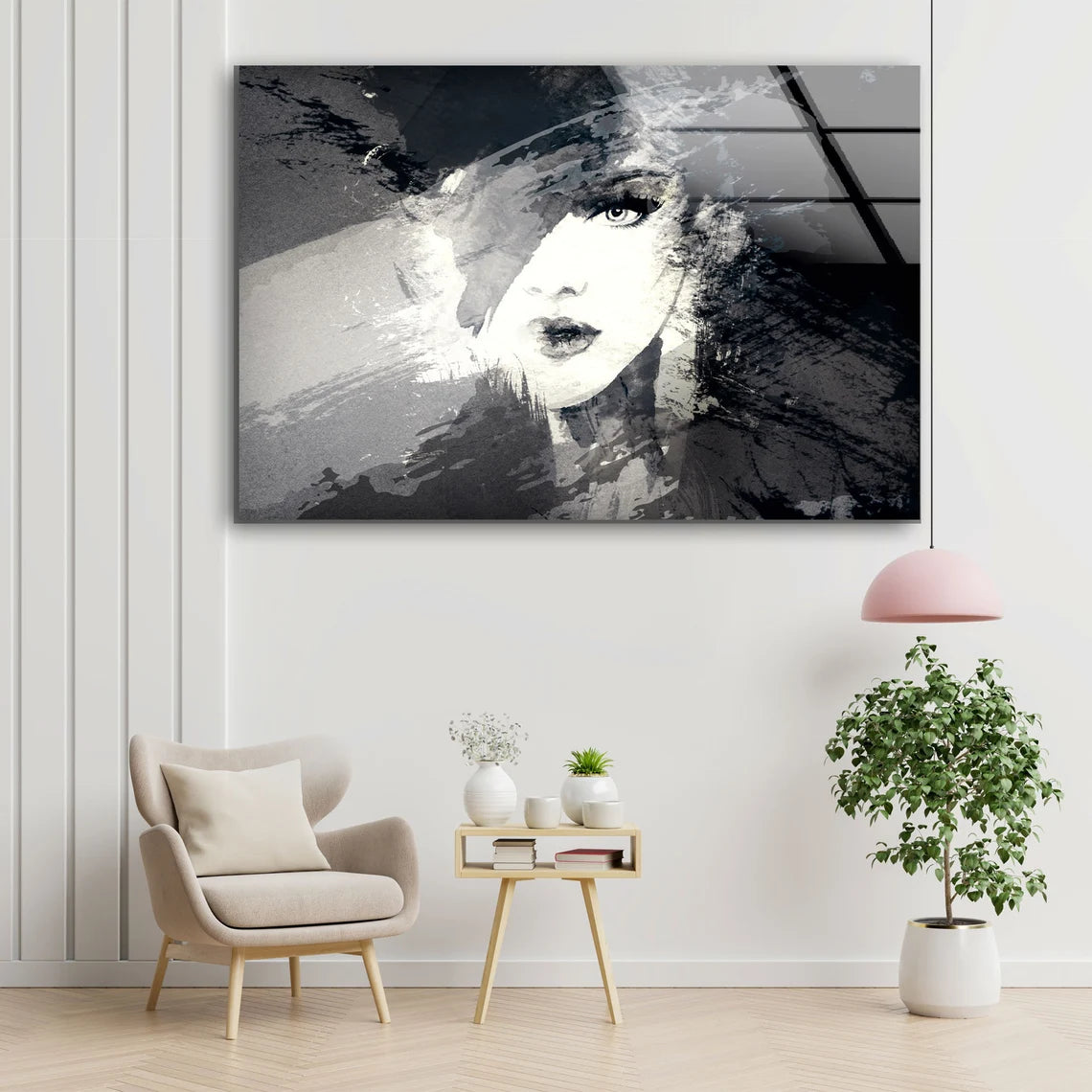 Girl Face Abstract B&W Watercolor Painting Acrylic Glass Print Tempered Glass Wall Art 100% Made in Australia Ready to Hang