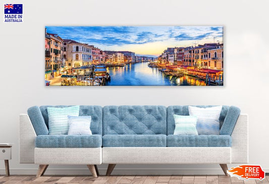 Panoramic Canvas Canal & City Buildings Photograph High Quality 100% Australian Made Wall Canvas Print Ready to Hang