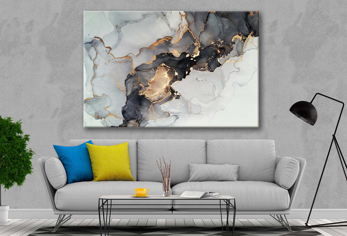 Bella Home Black & Gold Ink Abstract Print Canvas Ready to hang