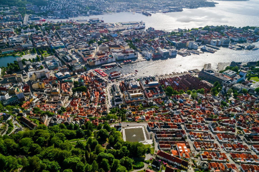 Bergen City Aerial View Photograph Norway Print 100% Australian Made