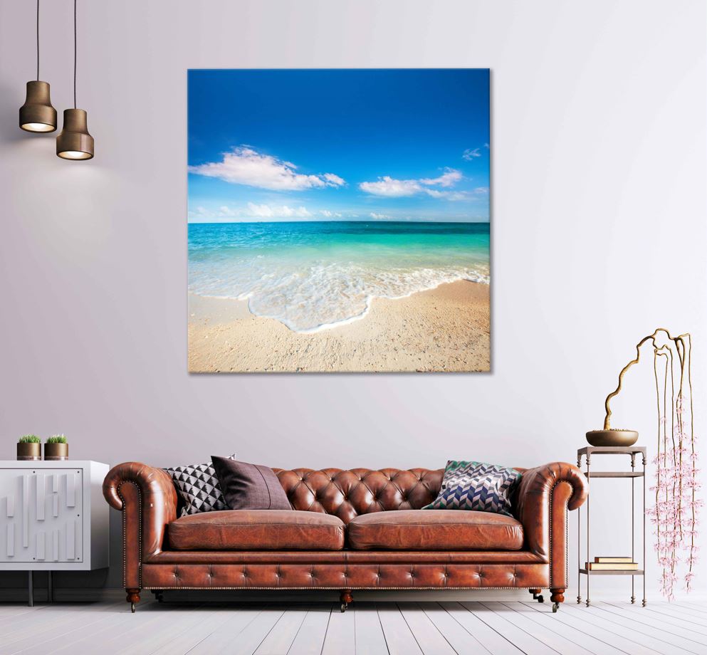 Square Canvas Tropical Sandy Sea Blue Sky Photograph High Quality Print 100% Australian Made