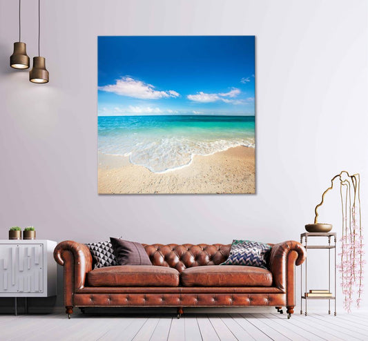 Square Canvas Tropical Sandy Sea Blue Sky Photograph High Quality Print 100% Australian Made