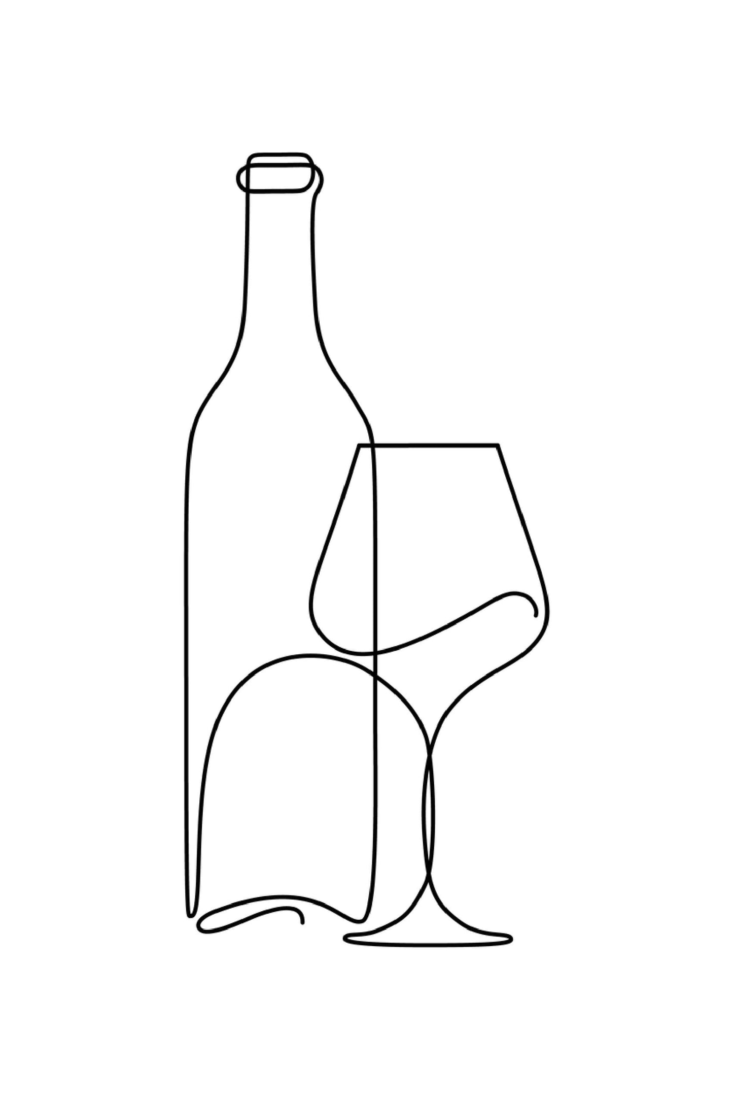 Wine Bottle & Glass Line Art Print 100% Australian Made