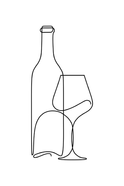 Wine Bottle & Glass Line Art Print 100% Australian Made