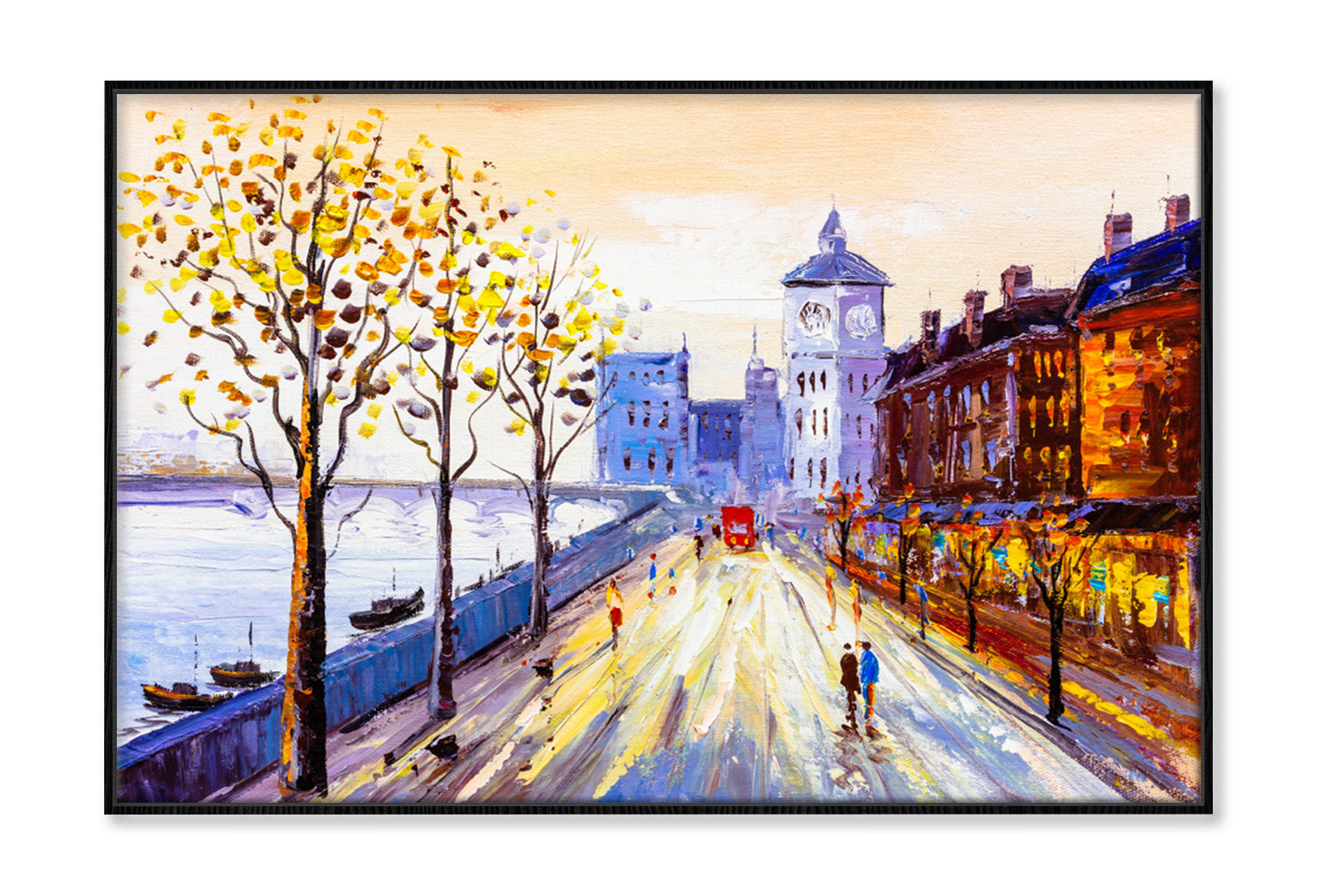 Sea Coast & City Street View Oil Painting Wall Art Limited Edition High Quality Print Canvas Box Framed Black