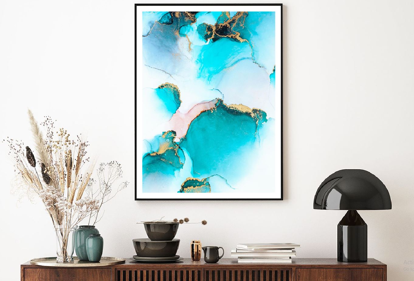 White Blue & Gold Abstract Design Home Decor Premium Quality Poster Print Choose Your Sizes