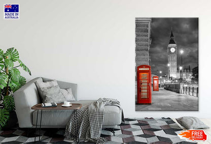 Telephone Booth near Big Ben B&W View Print 100% Australian Made