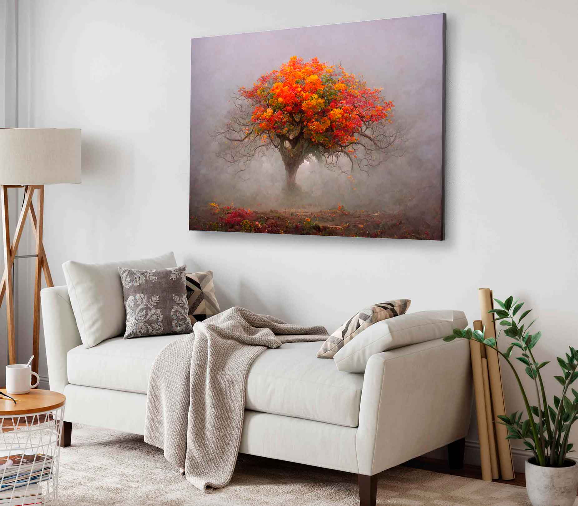 Bella Home Autumn Tree View in Misty Forest Print Canvas Ready to hang