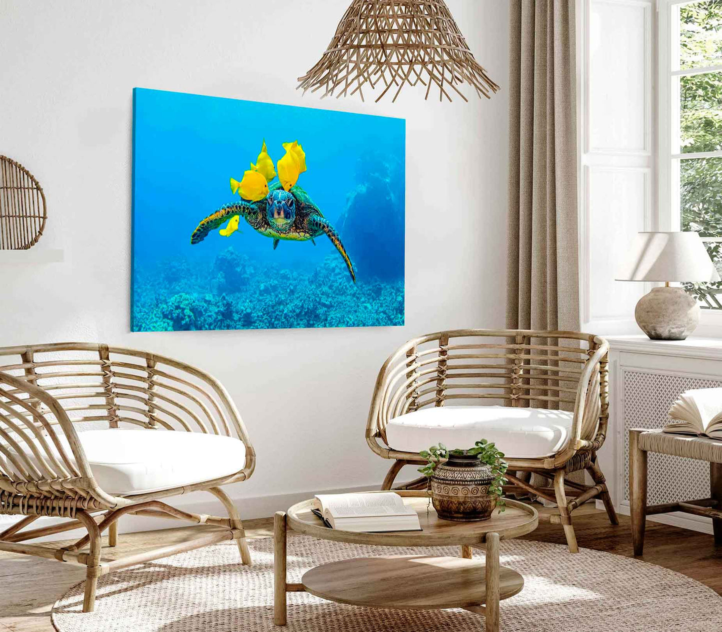 Bella Home Turtle with Yellow Coral Fish Print Canvas Ready to hang