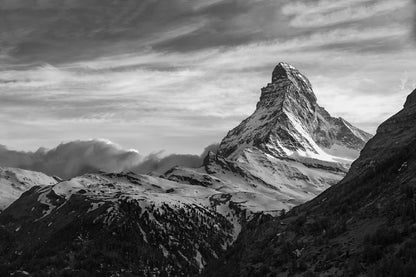 Snowy Mountain & Sky B&W View Photograph Print 100% Australian Made