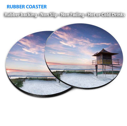 Beach House near Beach & Sunset Sky Coasters Wood & Rubber - Set of 6 Coasters