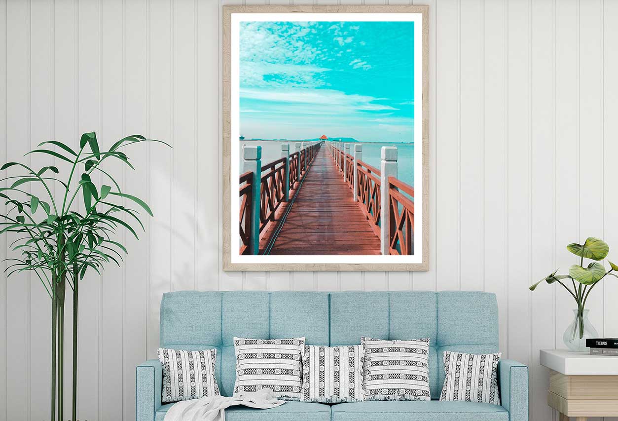 Wooden Bridge Pathway on Sea View Photograph Home Decor Premium Quality Poster Print Choose Your Sizes