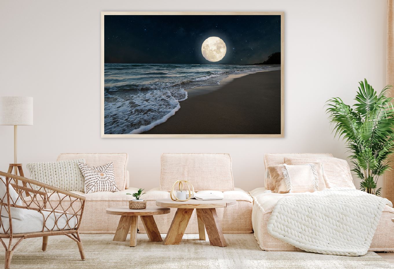 Beach & Full Moon with Star View Home Decor Premium Quality Poster Print Choose Your Sizes