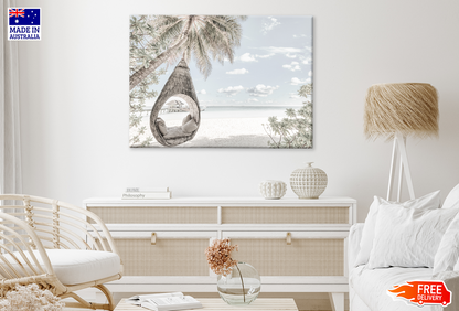 Beach Huts & Sea Plam Trees View Print 100% Australian Made