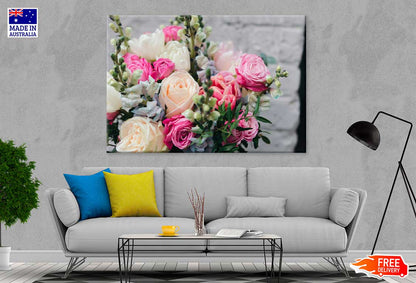 Beige & Pink Roses Bouquet View Photograph Print 100% Australian Made