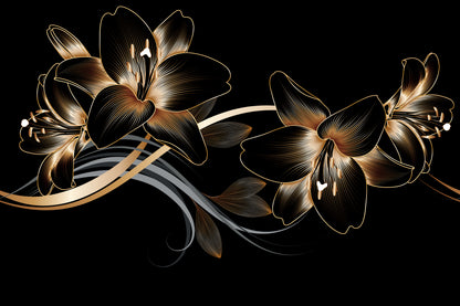 Wallpaper Murals Peel and Stick Removable Black & Gold Floral Abstract Design High Quality