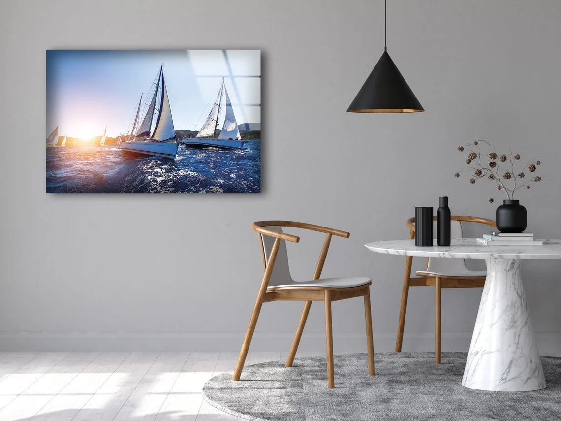 Boats on Sea Photograph Acrylic Glass Print Tempered Glass Wall Art 100% Made in Australia Ready to Hang