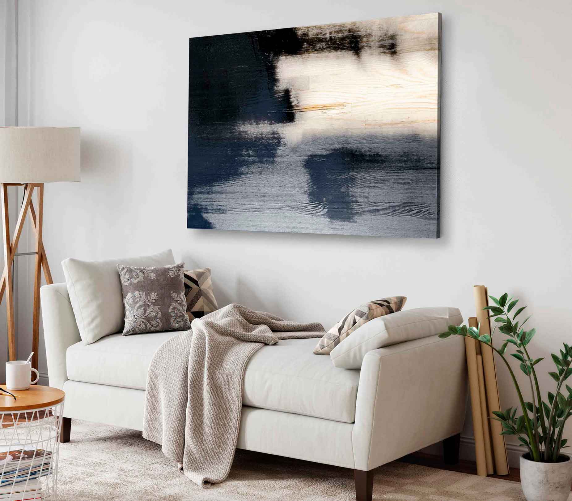 Bella Home Black Blue Abstract Varnish Paint Print Canvas Ready to hang