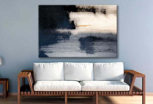 Bella Home Black Blue Abstract Varnish Paint Print Canvas Ready to hang