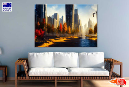 Autumn Trees & City Buildings Painting Print 100% Australian Made