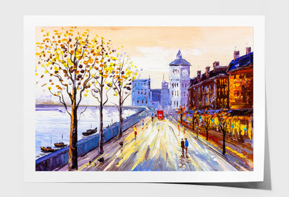 Sea Coast & City Street View Oil Painting Wall Art Limited Edition High Quality Print Unframed Roll Canvas None