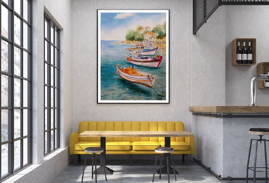 Boats on Sea Watercolor Painting Home Decor Premium Quality Poster Print Choose Your Sizes