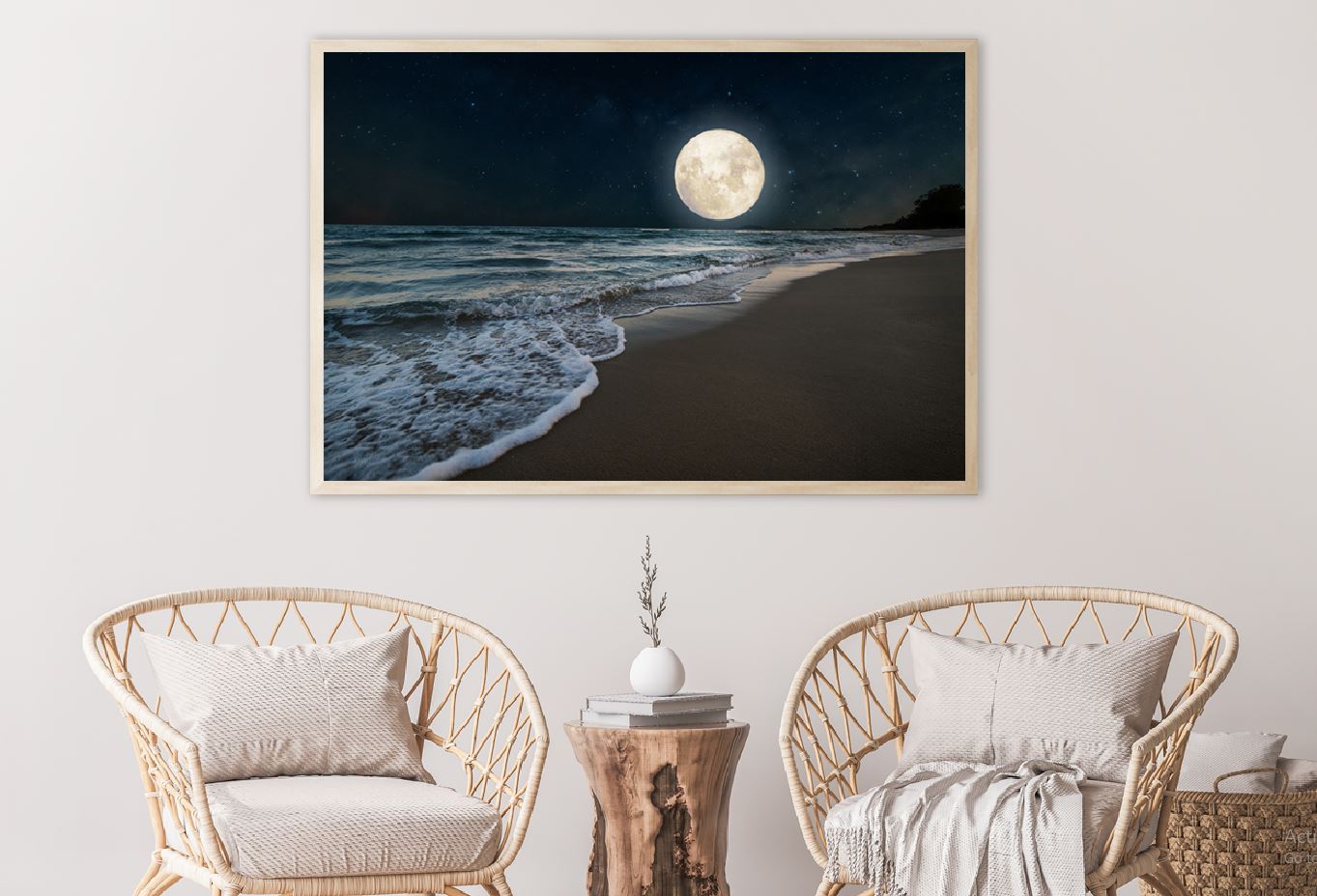 Beach & Full Moon with Star View Home Decor Premium Quality Poster Print Choose Your Sizes