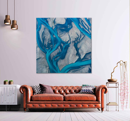 Square Canvas Blue Braided Rivers Abstract High Quality Print 100% Australian Made