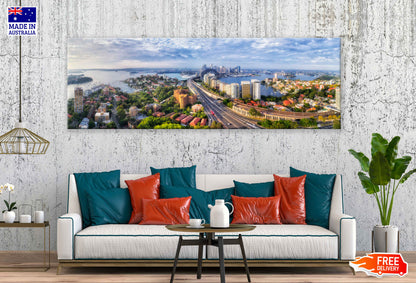 Panoramic Canvas Major City CBD View Photograph High Quality 100% Australian Made Wall Canvas Print Ready to Hang