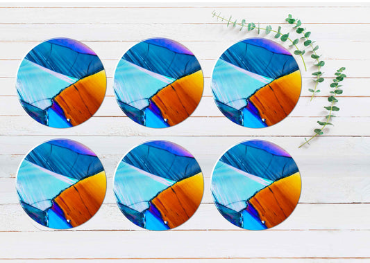 Cristal Blue Abstract Coasters Wood & Rubber - Set of 6 Coasters