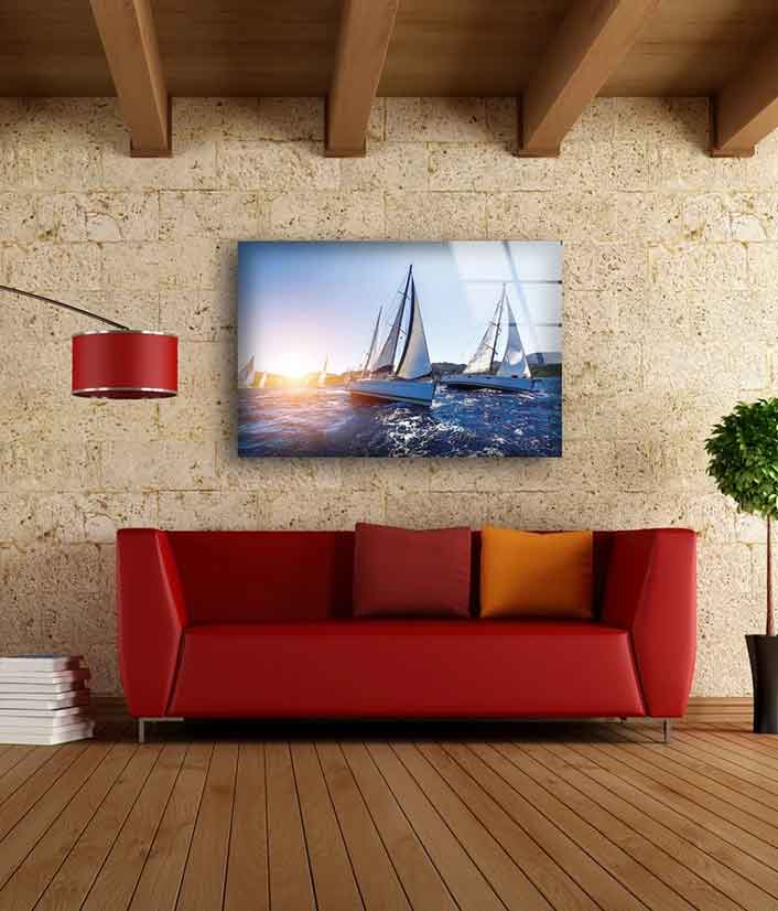 Boats on Sea Photograph Acrylic Glass Print Tempered Glass Wall Art 100% Made in Australia Ready to Hang