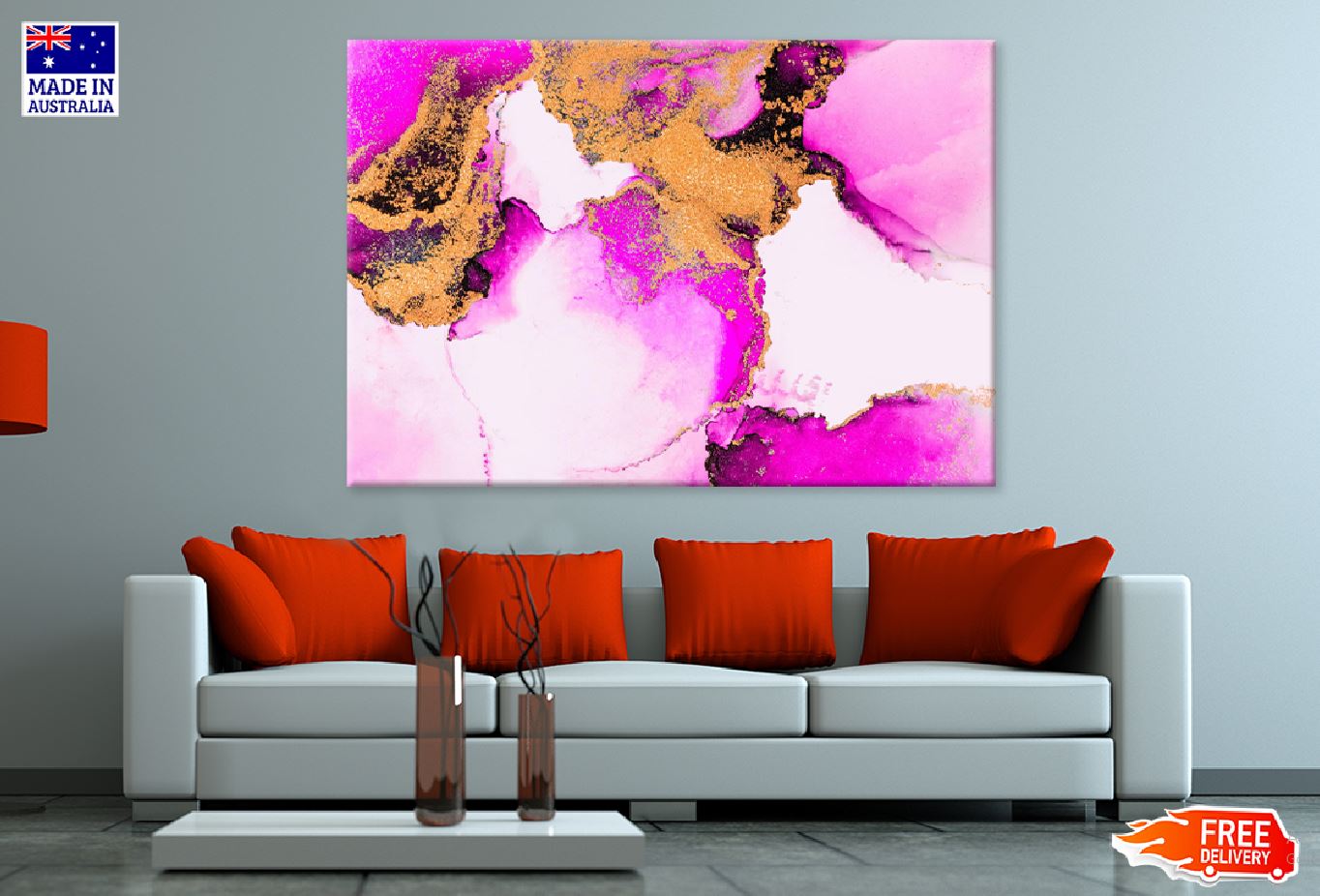 Black Pink & Gold Splash Abstract Design Print 100% Australian Made