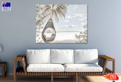 Beach Huts & Sea Plam Trees View Print 100% Australian Made