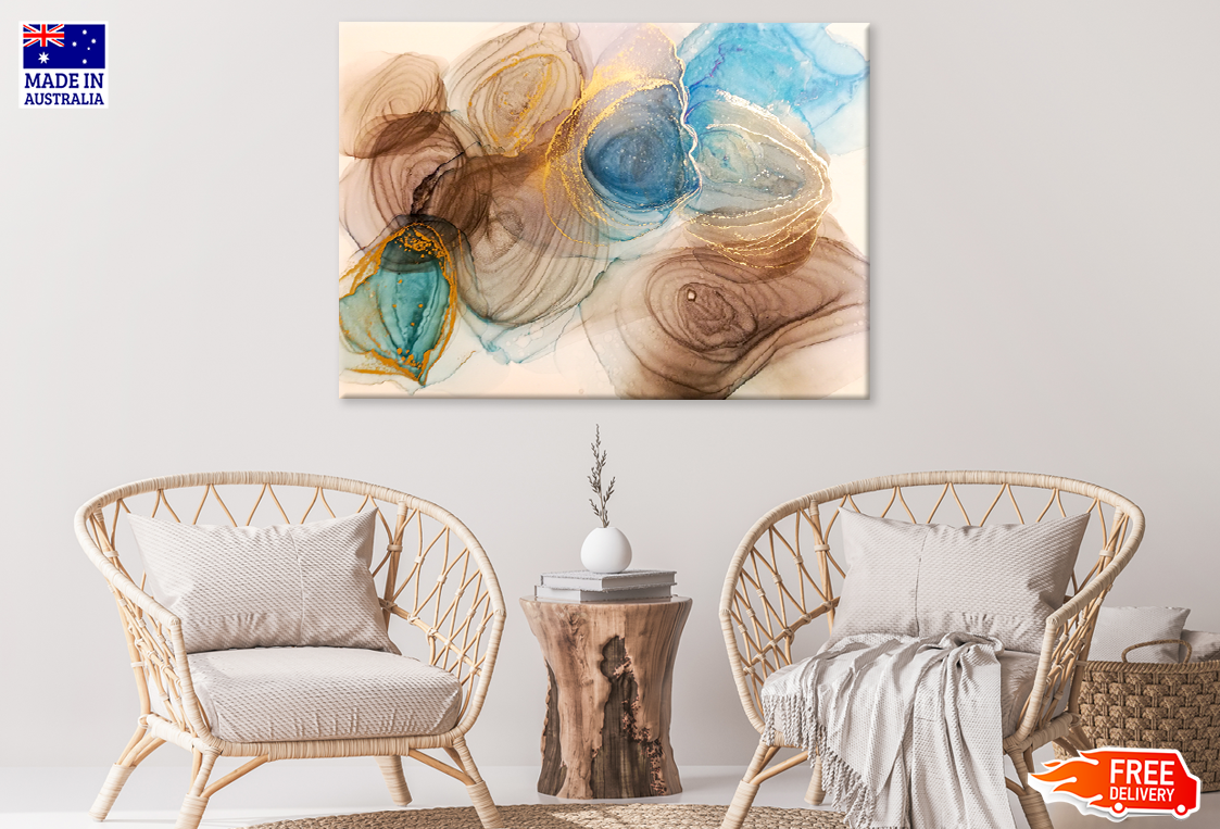 Brown Blue & Gold Abstract Design Print 100% Australian Made