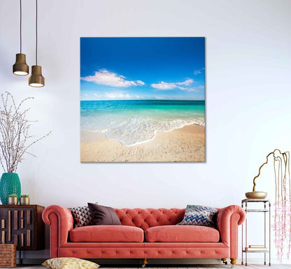 Square Canvas Tropical Sandy Sea Blue Sky Photograph High Quality Print 100% Australian Made